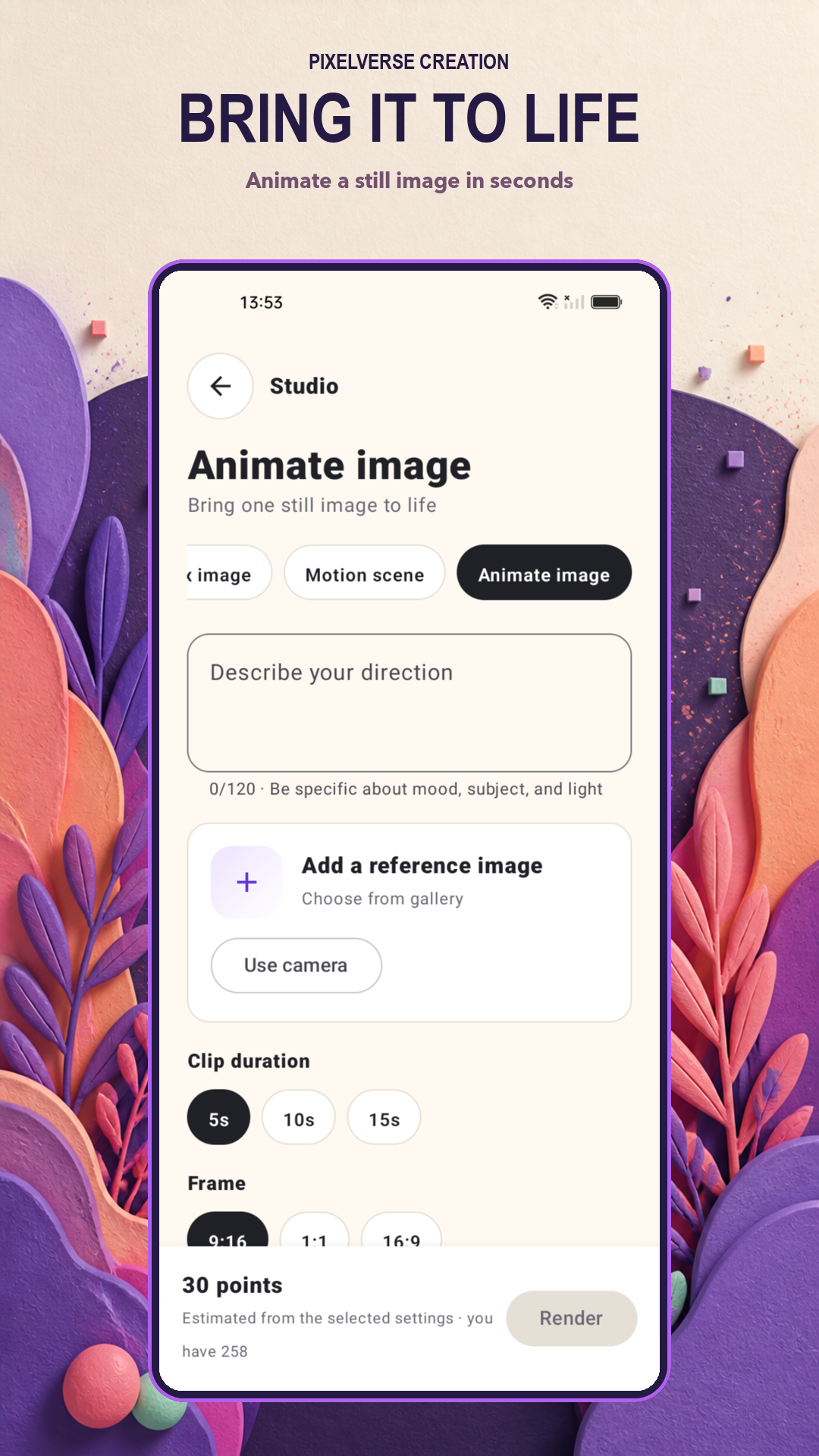 PixelVerse Studio Configuration - Animate Image Settings