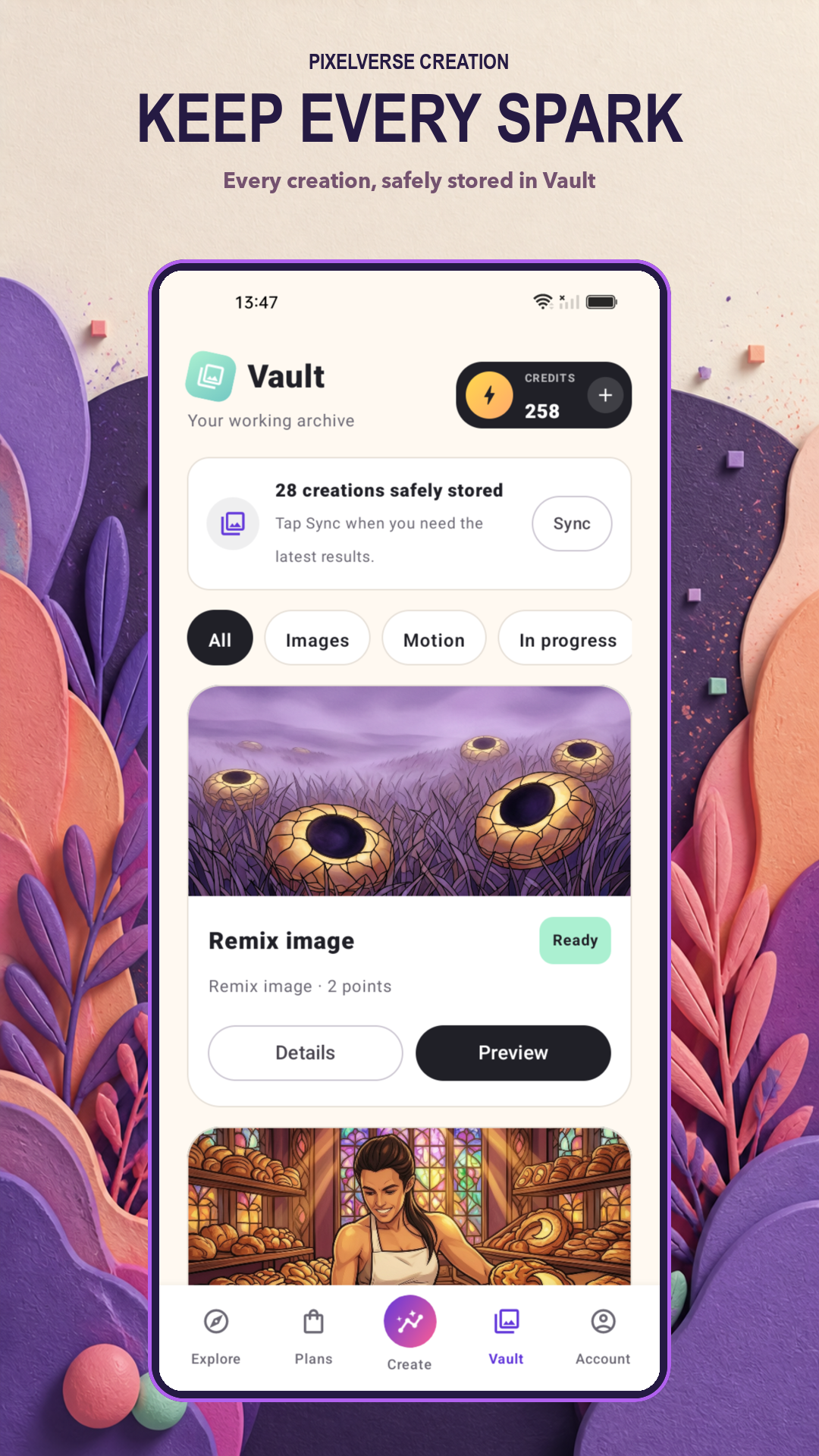 PixelVerse Vault Interface - 28 Creations and Video Player